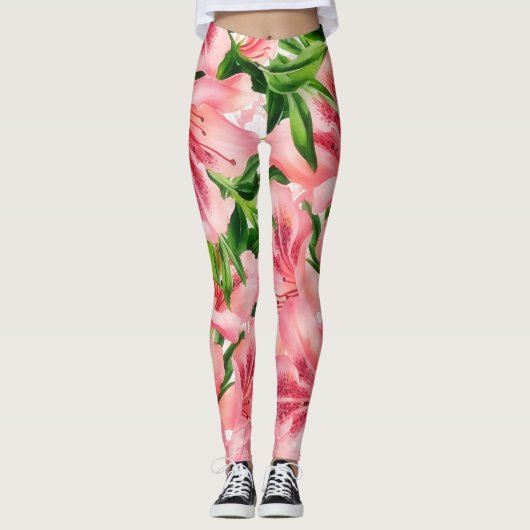 stijl Tropical Flower Art Lily Leggings (Voorkant)