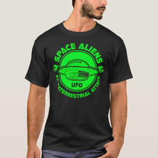  stijl UFO embleem met ruimte Alien Woorden T-shirt
