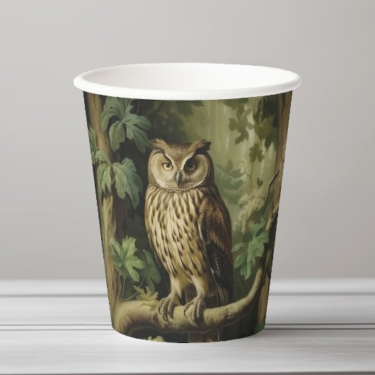 stijl uil in betoverd bos papieren bekers