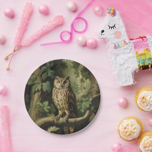 stijl uil in betoverd bos papieren bordje (Feest)