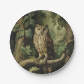 stijl uil in betoverd bos papieren bordje (Voorkant)