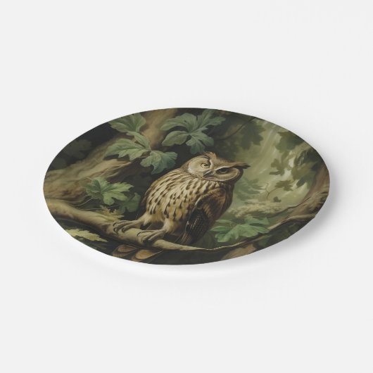  stijl uil in betoverd bos papieren bordje (Gekanteld)