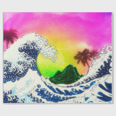 Stijl van de 80s De grote golf en palmbomen Cadeaupapier (Vlak)