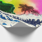 Stijl van de 80s De grote golf en palmbomen Cadeaupapier (Hoek)