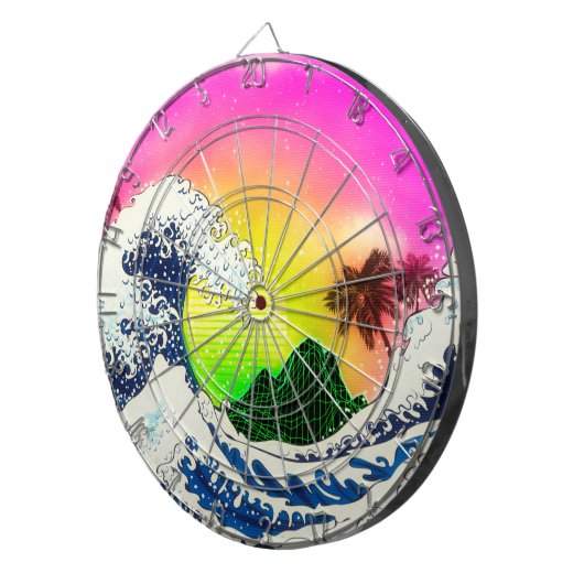 Stijl van de 80s De grote golf en palmbomen Dartbord (Voorkant Rechts)