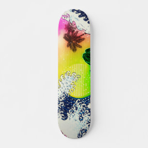Stijl van de 80s De grote golf en palmbomen Persoonlijk Skateboard