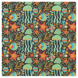 Stijl van de Cartoon Aquatic Life Stof