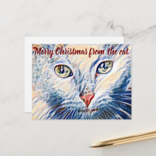 stijl van het Storybook White Cat Merry Kerstmis Briefkaart