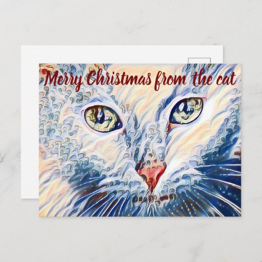 stijl van het Storybook White Cat Merry Kerstmis Briefkaart (Voorkant / Achterkant)
