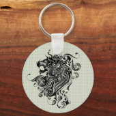 Stijl van zwart-wit leeuwenkop-Tattoo Sleutelhanger (Voorkant)