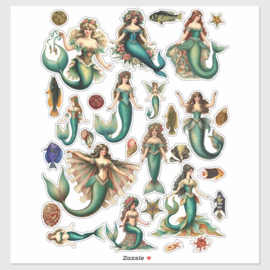  Stijl Victoriaans zeemeerminnen sealife art Sticker (Vel)