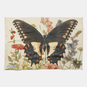 stijl vlinder wilde bloemen met bij theedoek