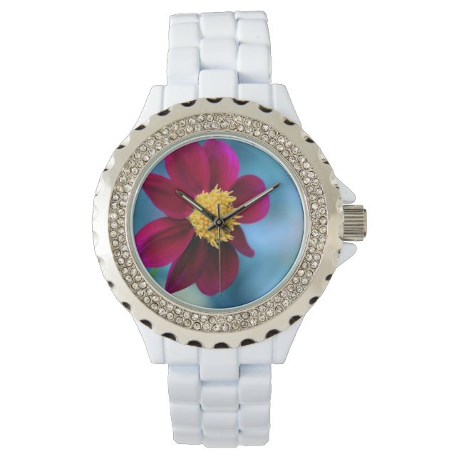 Stijl: Vrouwen Rhinestone White Enamel Watch Horloge (Voorkant)