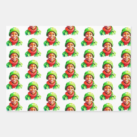 stijl Waterverf Kinderen Kerstmis Inpakpapier Vel (Voorkant 3)