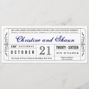  stijl Wedding Ticket Uitnodiging in Blauw