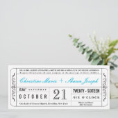 stijl Wedding Ticket Uitnodiging in Blauw (Staand voorkant)