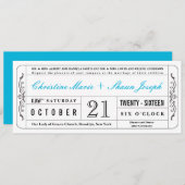 stijl Wedding Ticket Uitnodiging in Blauw (Voorkant / Achterkant)