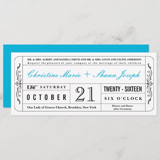  stijl Wedding Ticket Uitnodiging in Blauw (Voorkant / Achterkant)