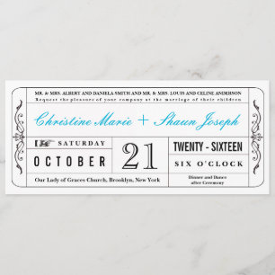  stijl Wedding Ticket Uitnodiging in Blauw
