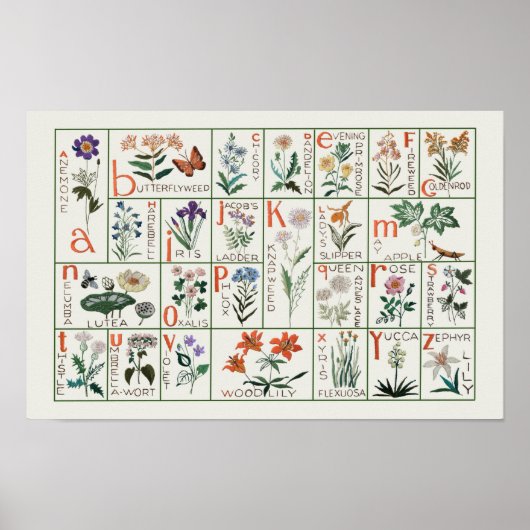  Stijl Wildbloem Alfabet Bloemen Nursey Poster (Voorkant)