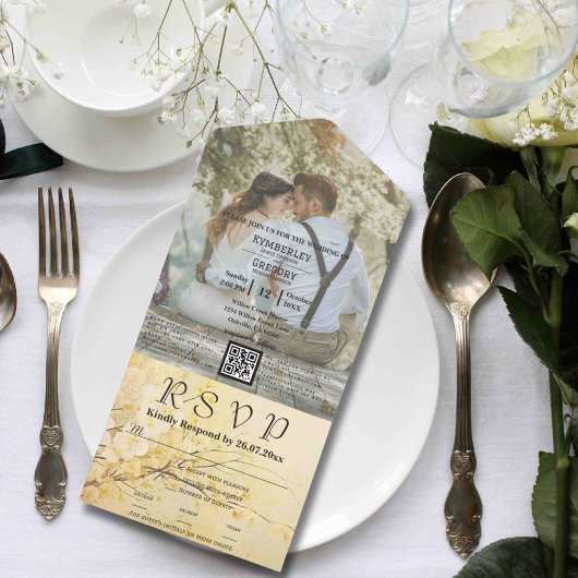  Stijl Wit Sakura Foto QR Code Website All In One Uitnodiging