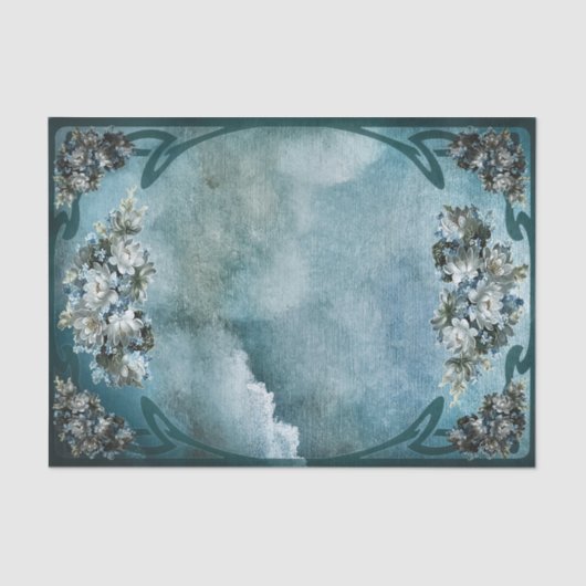 stijl witte en lichtblauwe bloemen Lijst Tissuepapier (Voorkant)