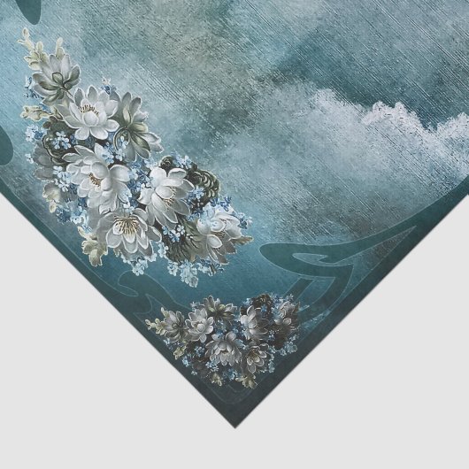 stijl witte en lichtblauwe bloemen Lijst Tissuepapier (Detail)