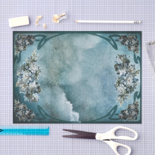 stijl witte en lichtblauwe bloemen Lijst Tissuepapier (Craft)