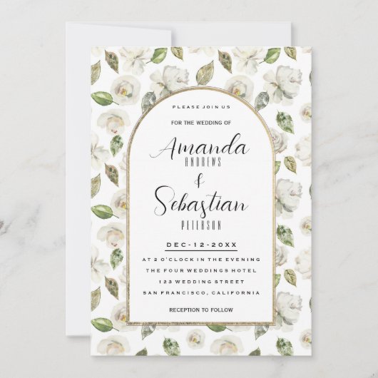 stijl witte munt romantische bloemenbruiloft kaart (Voorkant)