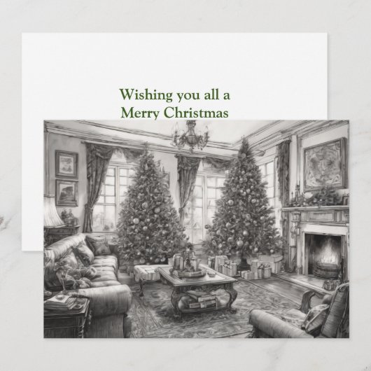  stijl woonkamer met kerstboom feestdagenkaart (Voorkant / Achterkant)