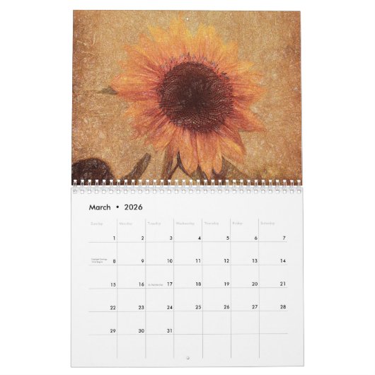  Stijl Zonnebloem 2024 Rustiek Land Kalender (Mar 2026)