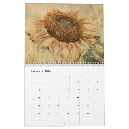  Stijl Zonnebloem 2024 Rustiek Land Kalender (Jan 2026)