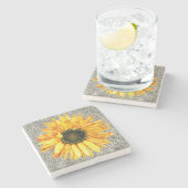 stijl zonnebloem bloem geel grijs stenen onderzetter (Zijkant)