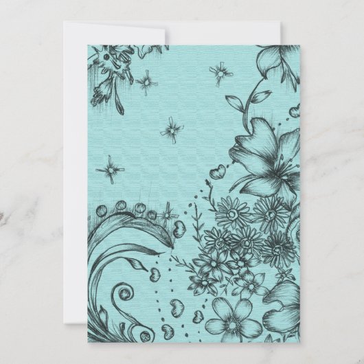  stijl zwart en blauw bloemenbruiloft kaart (Achterkant)