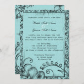  stijl zwart en blauw bloemenbruiloft kaart (Voorkant / Achterkant)