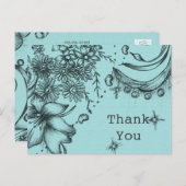  stijl zwart en blauw bloemendank u briefkaart (Voorkant / Achterkant)