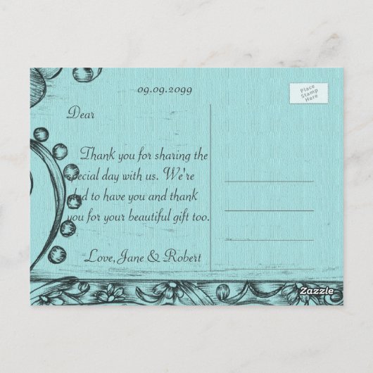  stijl zwart en blauw bloemendank u briefkaart (Achterkant)