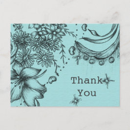  stijl zwart en blauw bloemendank u briefkaart