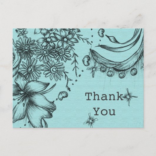  stijl zwart en blauw bloemendank u briefkaart (Voorkant)