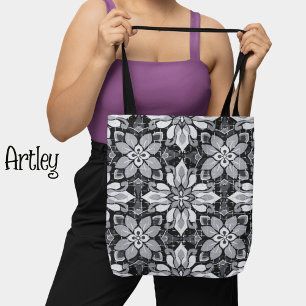 Stijl Zwart-wit Bloemenpatroon Tote Bag