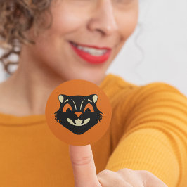stijl zwarte kattengezicht op Oranje Halloween Ronde Sticker