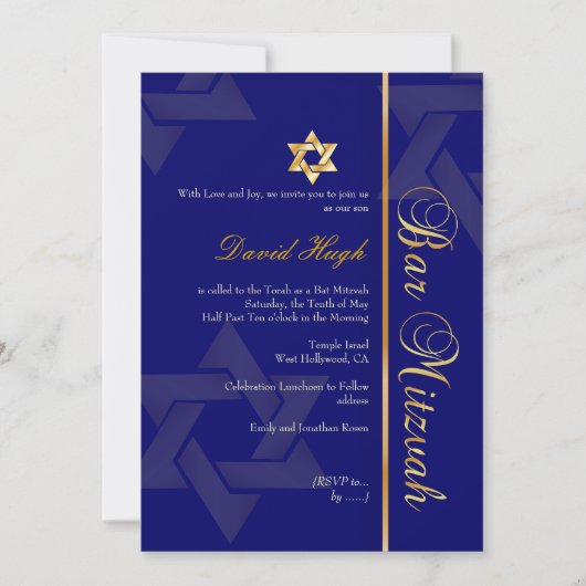 Stijlbalk Mitzvah/donkerblauw/goud Kaart (Voorkant)