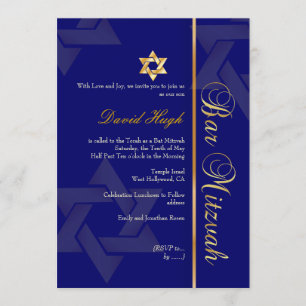 Stijlbalk Mitzvah/donkerblauw/goud Kaart