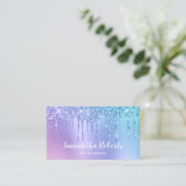 Stijlblauw en paars glitter druppelt haar en make- visitekaartje (Staand voorkant)