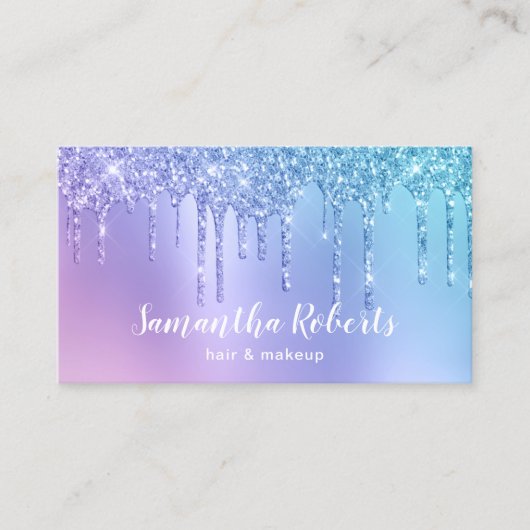 Stijlblauw en paars glitter druppelt haar en make- visitekaartje (Voorkant)