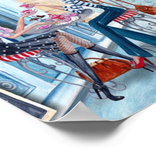 Stijlblauw en rood thee in Parijs illustratie Poster (Hoek)