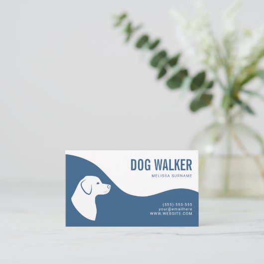 Stijlblauw en witte hond Silhouette Dog Walker Visitekaartje (Staand voorkant)