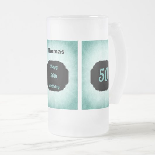 Stijlblauw en zwart 50e verjaardag ontwerp matglas bierpul (Voorkant rechts)