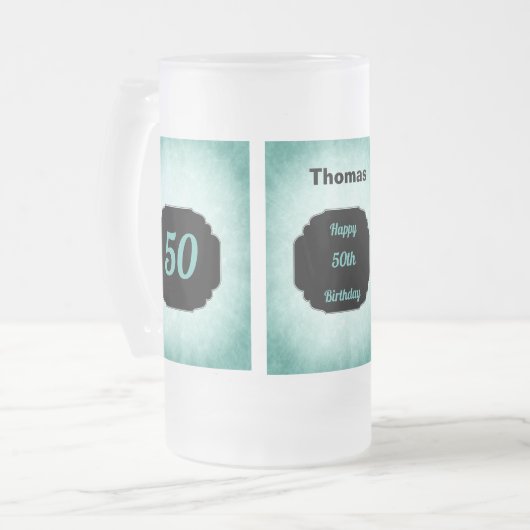 Stijlblauw en zwart 50e verjaardag ontwerp matglas bierpul (Voorkant links)