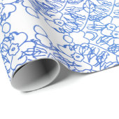 Stijlblauw Floral patroon op wit Cadeaupapier (Rol Hoek)